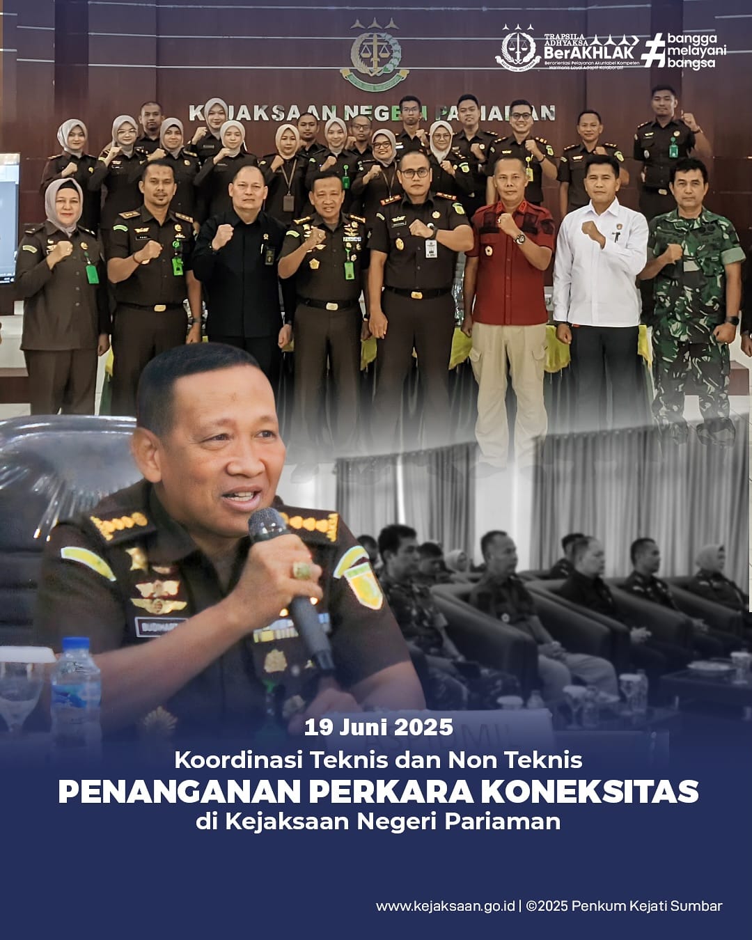 koordinasi teknis penanganan perkara koneksitas dan koordinasi non teknis lainnya dalam meningkatkan sinergitas dan kolaborasi serta menjaga relasi kelembagaan dan penanganan perkara koneksitas di Kejaksaan Negeri Pariaman.