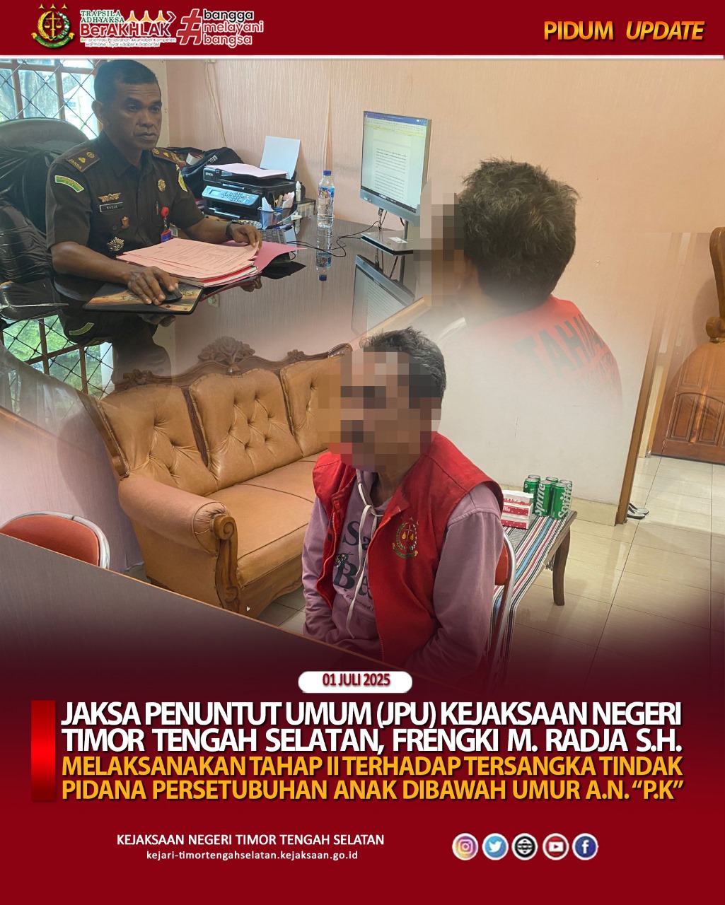 Tahap II Penyerahan Tersangka Dan Barang Bukti Dari Polres TTS Ke Kejari TTS Dengan Tersangka A.N. “P.K.” Dalam Perkara Tindak Pidana Persetubuhan Anak Dibawah Umur.