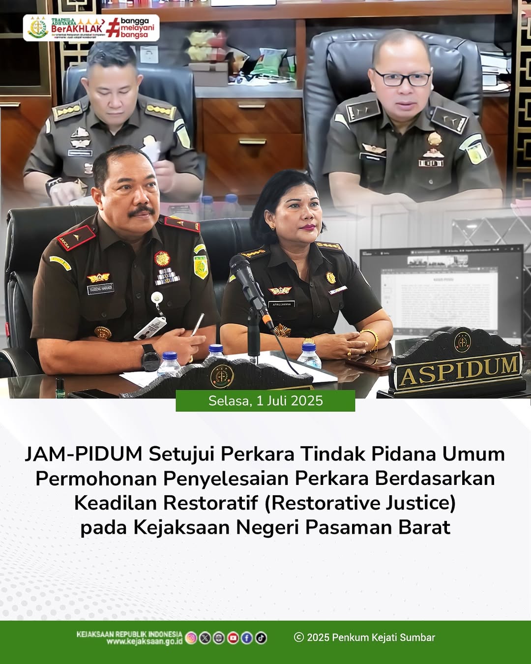 Ekspose Persetujuan Perkara Pidana dengan Pendekatan Restorative Justice bersama Direktur B pada JAMPIDUM Kejaksaan Agung secara Virtual yaitu perkara Tindak Pidana Penyalahgunaan Narkotika