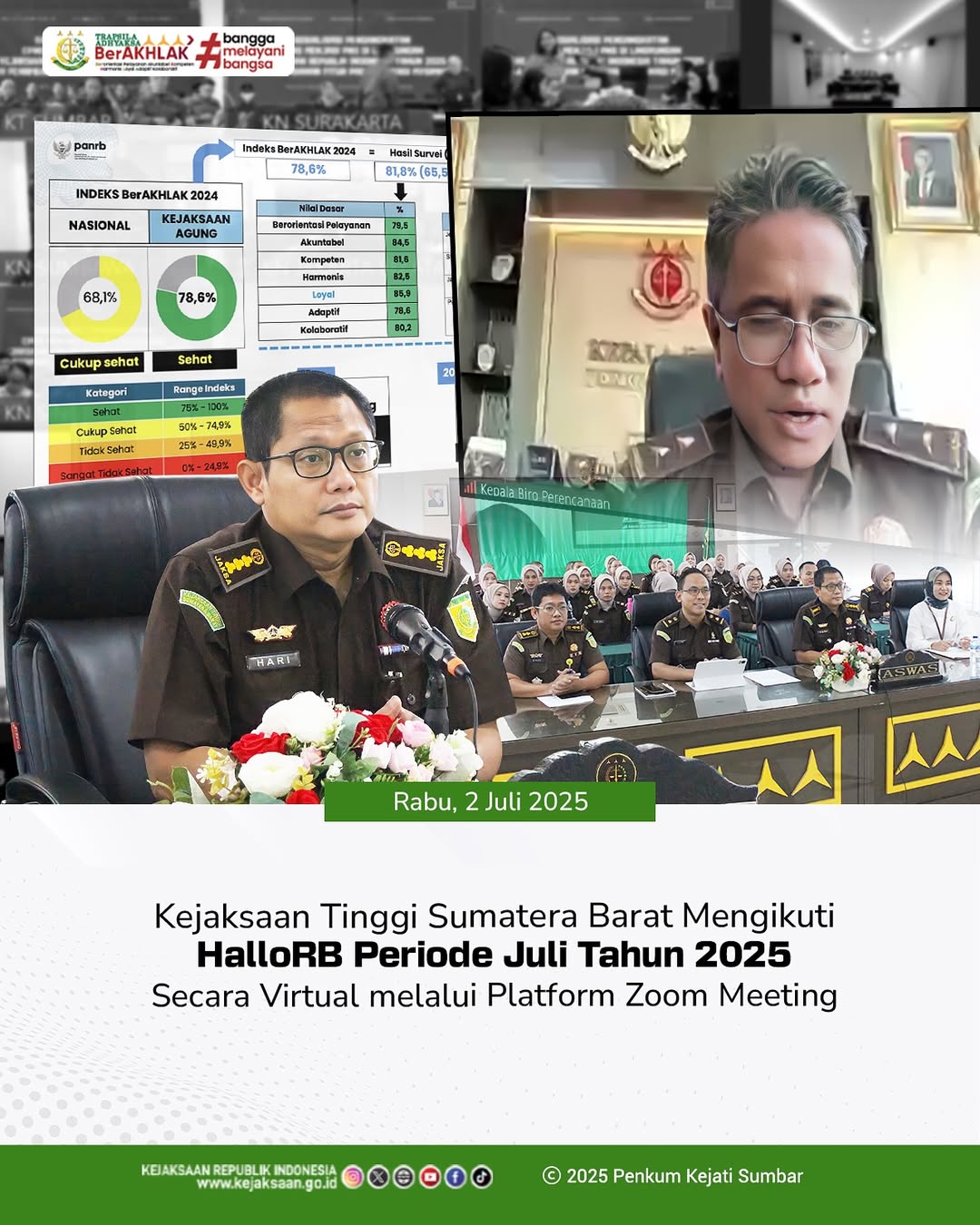 Kejaksaan Tinggi Sumatera Barat Mengikuti HalloRB Periode Juli Tahun 2025 Secara Virtual Melalui Platform Zoom Meeting