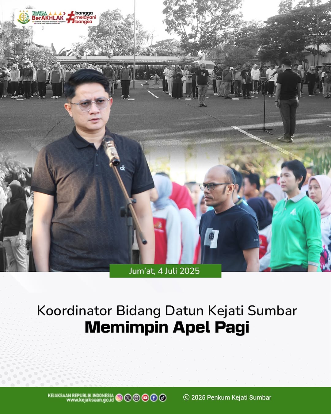 Koordinator Bidang Perdata dan Tata Usaha Negara Kejaksaan Tinggi Sumatera Barat Memimpin Apel Pagi