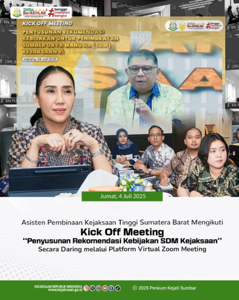 Kick Off Meeting Penyusunan Rekomendasi Kebijakan Sumber Daya Manusia SDM) Kejaksaan secara daring melalui platform zoom meeting.