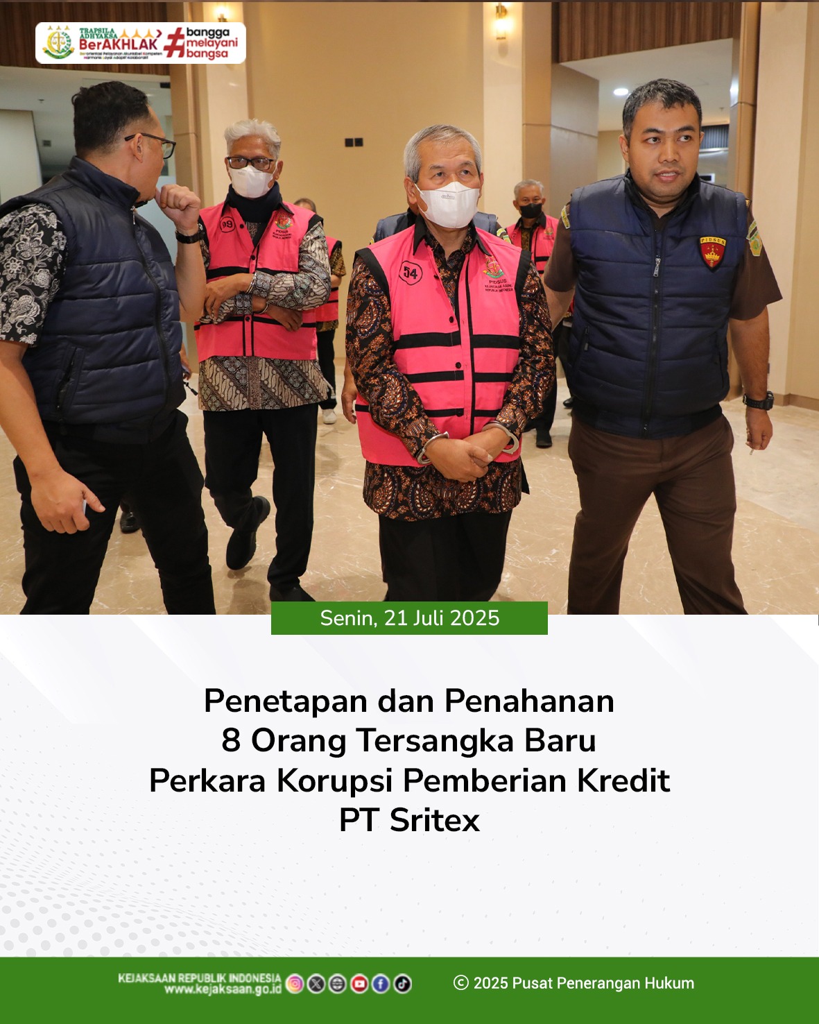 Penetapan dan Penahanan 8 Orang Tersangka Baru Perkara Korupsi Pemberian Kredit PT Sritex