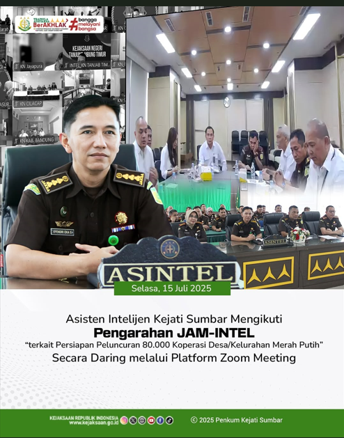 Kasi dan jajaran Intelijen mengikuti secara virtual pengarahan dari Jaksa Agung Muda Intelijen JAM-Intel) Kejaksaan Agung Republik Indonesia terkait persiapan peluncuran kelembagaan 80.000 Koperasi DesaKelurahan Merah Putih,