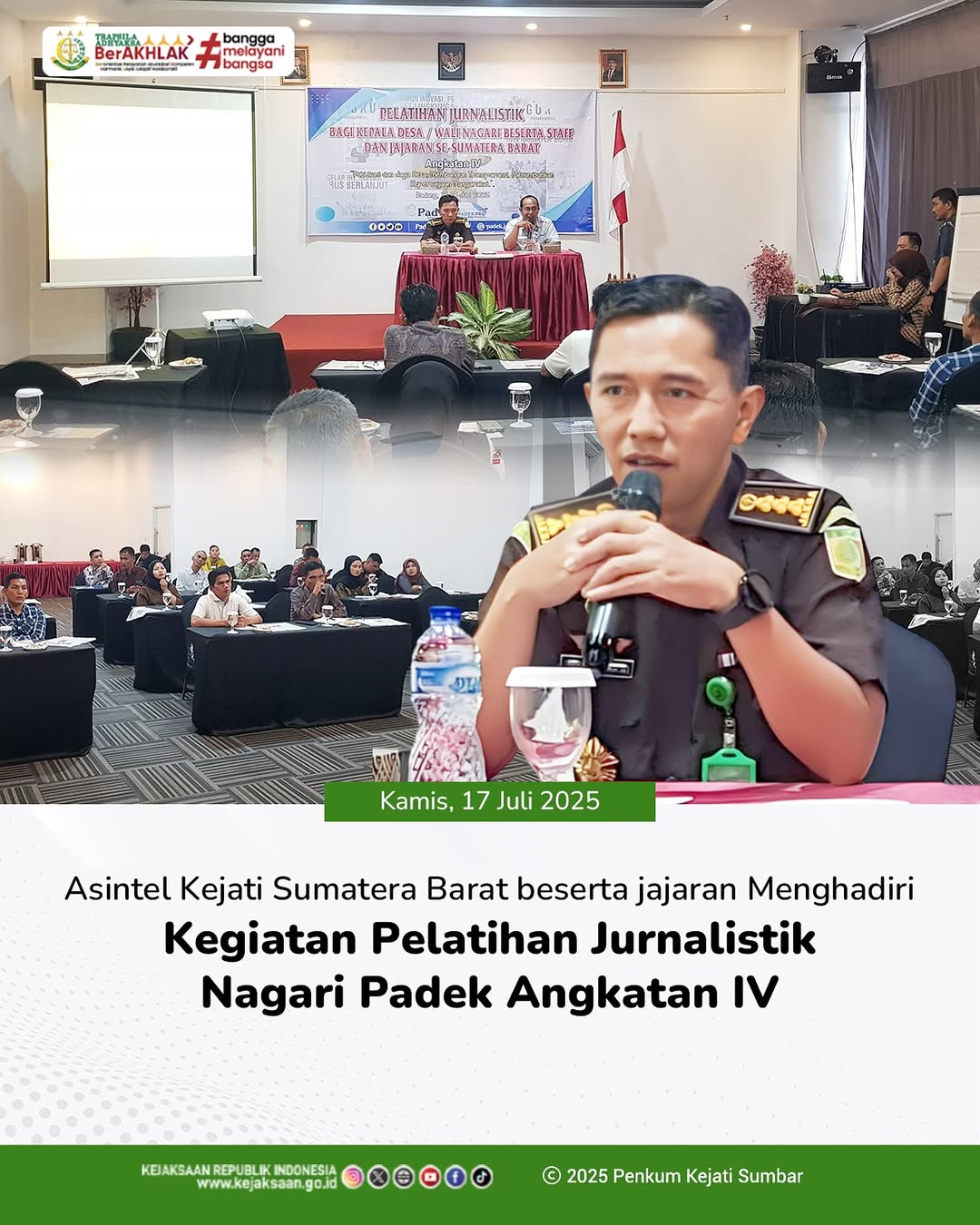 Asisten Intelijen Kejaksaan Tinggi Sumatera Barat, Bapak Dr. Efendri Eka Saputra, S.H., M.H., dan Kasi III Dr. Devitra Romiza, S.H., M.H beserta jajaran menghadiri dan menjadi narasumber dalam kegiatan Pelatihan Jurnalistik Nagari Padek Angkatan IV