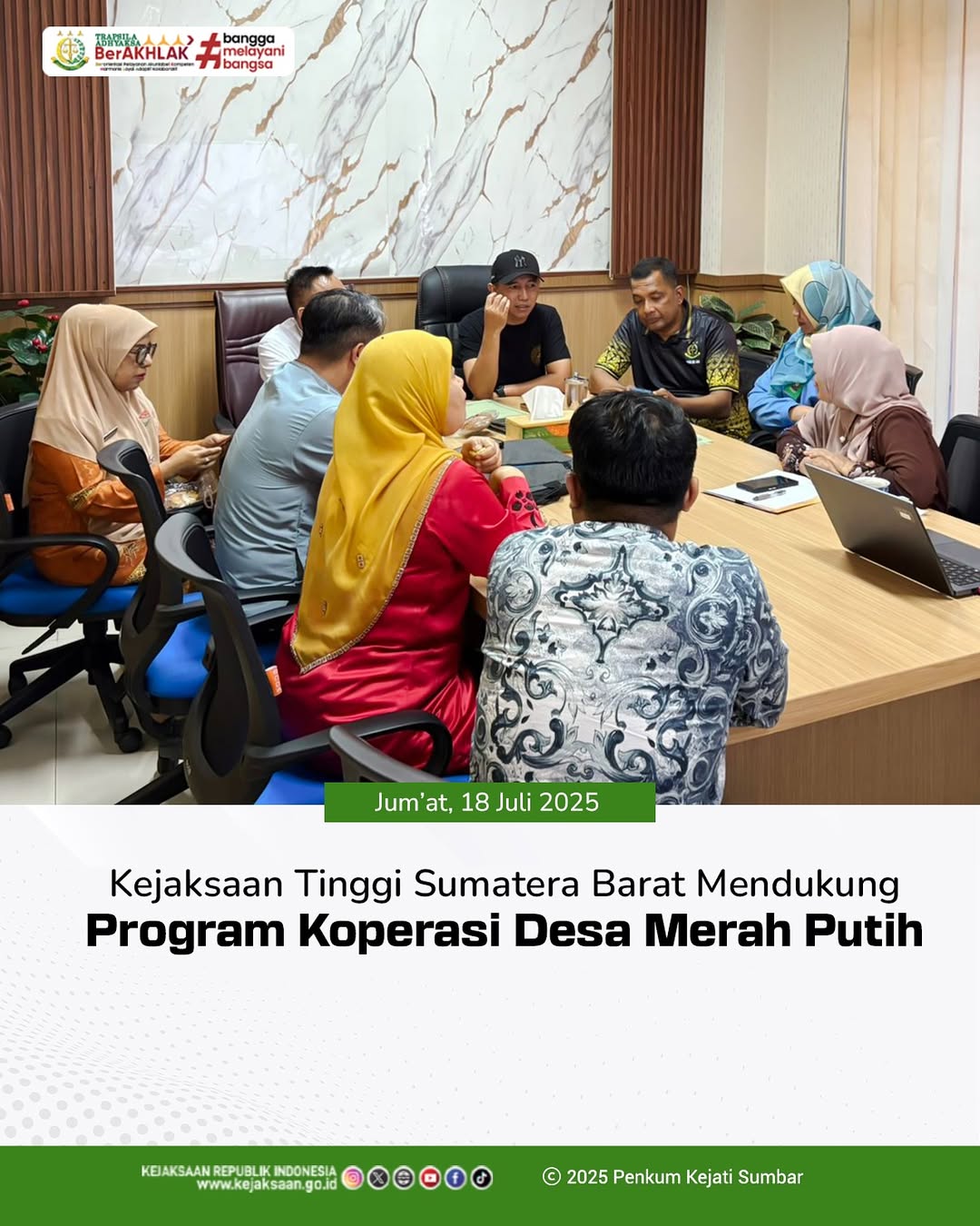 Kejaksaan Tinggi Sumatera Barat menggelar rapat koordinasi bersama Dinas Koperasi, Perindustrian, dan Perdagangan Koperindag) Sumbar terkait pelaksanaan program Koperasi Desa Merah Putih Kopdes Merah Putih).