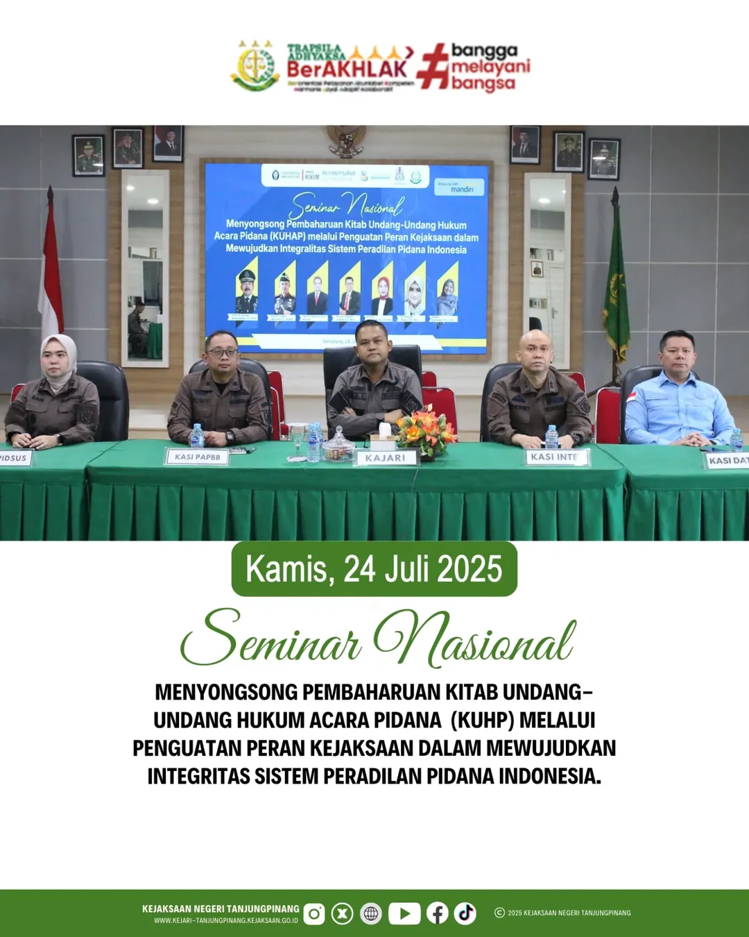 Kepala Kejaksaan Negeri Tanjungpinang Mengikuti Seminar Nasional