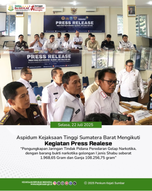 Press Release yang diselenggarakan oleh Badan Narkotika Nasional Provinsi BNNP) Sumatera Barat bertempat di Aula Lantai II Kantor BNNP Sumbar.