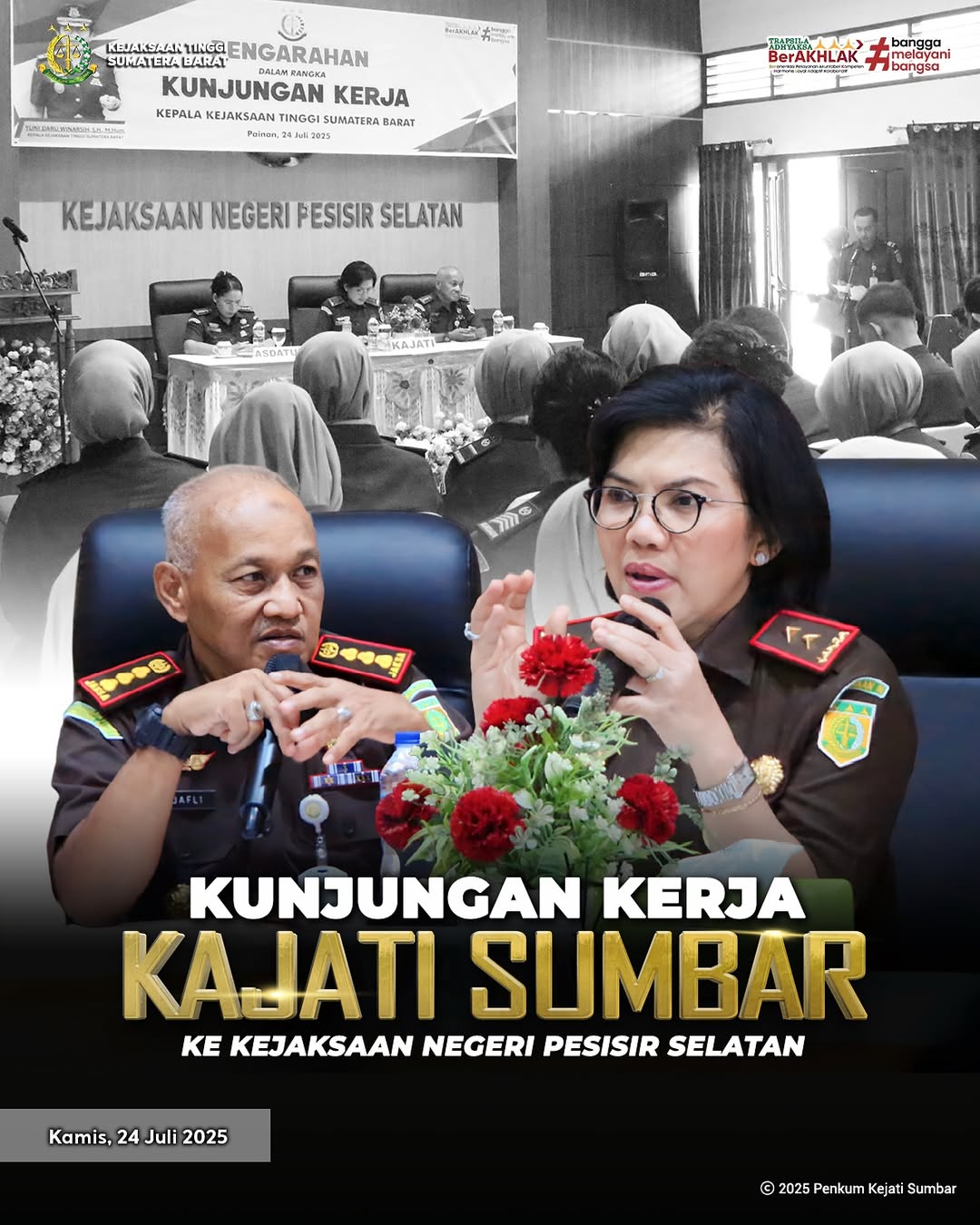 kunjungan kerja ke wilayah hukum Kejaksaan Negeri Pesisir Selatan, didampingi oleh Asisten Perdata dan Tata Usaha Negara serta Kepala Bagian Tata Usaha Kejati Sumbar.