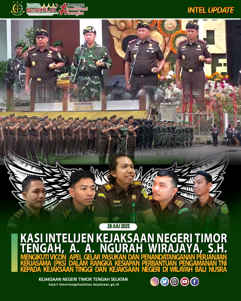 Vicon Apel Gelar Pasukan dan Penandatanganan Perjanjian Kerjasama PKS) dalam rangka kesiapan perbantuan pengamanan TNI kepada Kejaksaan Tinggi dan Kejaksaan Negeri di wilayah Bali Nusra