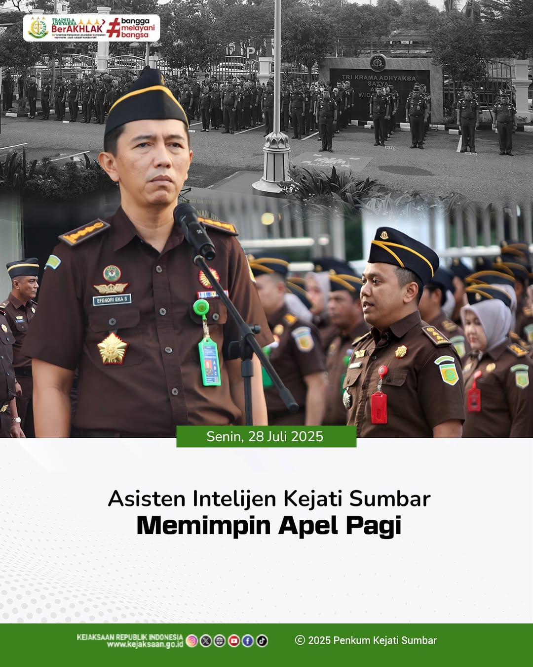 Apel Pagi di halaman Kantor Kejaksaan Tinggi Sumatera Barat, yang diikuti Seluruh Pegawai Kejaksaan Tinggi Sumatera Barat.