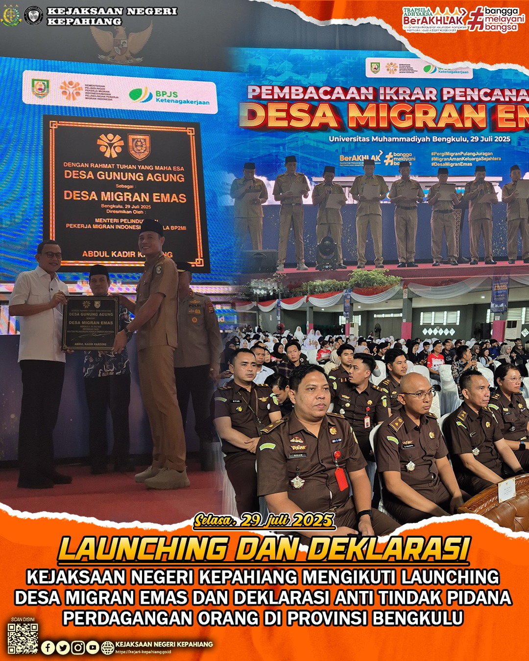 LAUNCHING DESA MIGRAN EMAS DAN DEKLARASASI ANTI TINDAK PIDANA PERDAGANGAN ORANG TPPO) DI PROVINSI BENGKULU