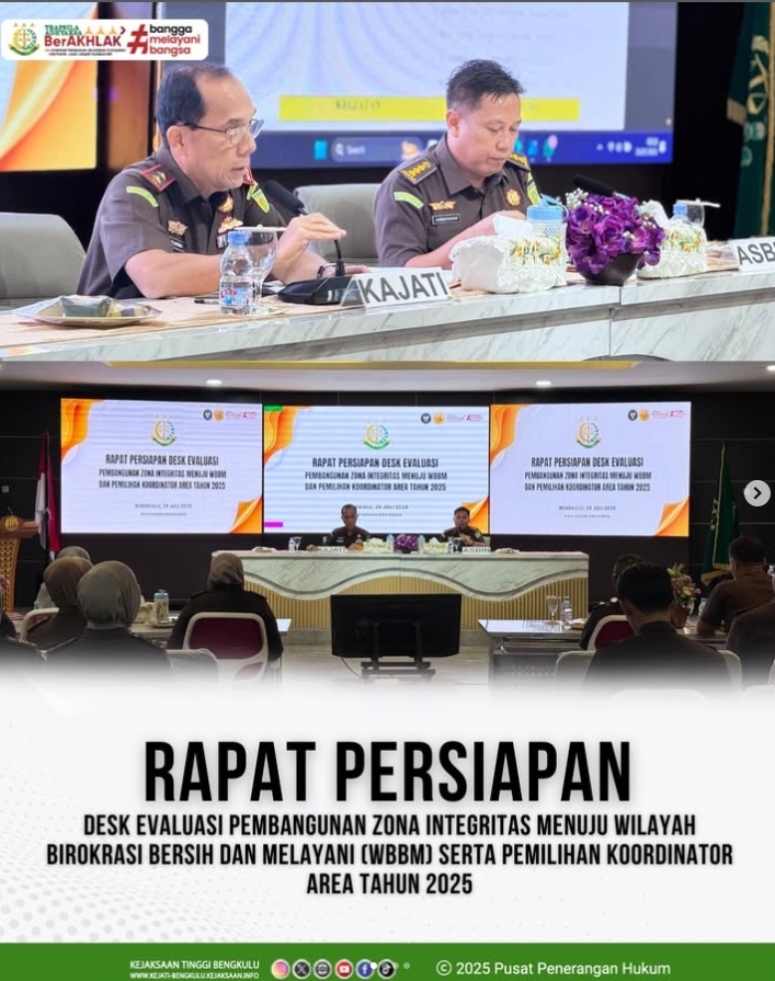 Rapat Persiapan Desk Evaluasi Pembangunan Zona Integritas Menuju Wilayah Birokrasi Bersih dan Melayani WBBM) serta pemilihan Koordinator Area Tahun 2025.