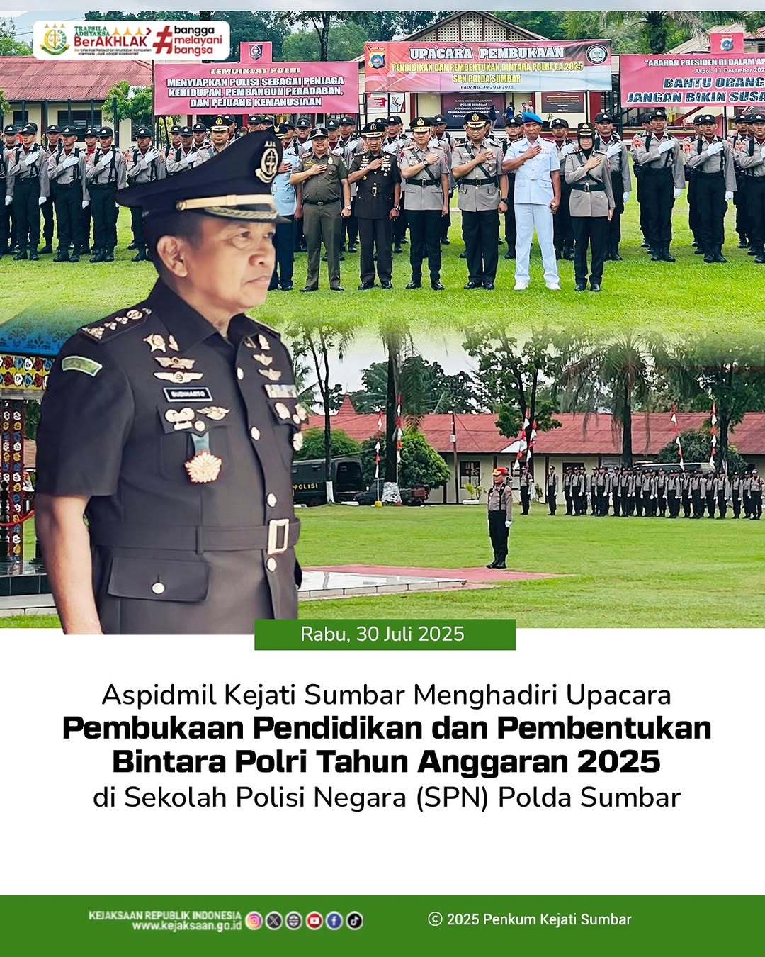 Upacara Pembukaan Pendidikan dan Pembentukan Bintara Polri Tahun Anggaran 2025 yang diselenggarakan di Sekolah Polisi Negara SPN) Polda Sumbar.