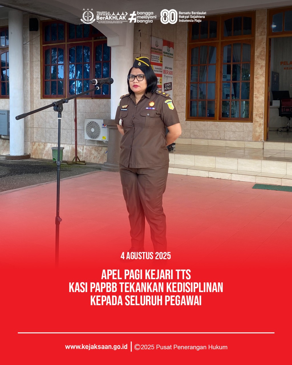 Apel Pagi Kejari TTS, Kasi PAPBB Tekankan Kedisiplinan Kepada Seluruh Pegawai