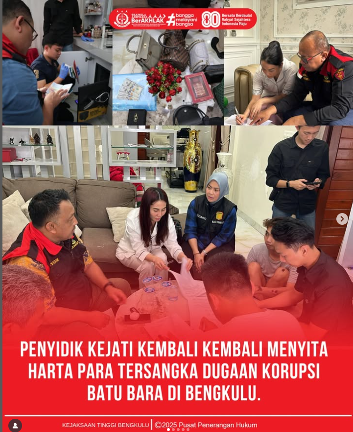 Kejaksaan Tinggi Bengkulu, Minggu melalui Bidang Tindak Pidana Khusus Kejati Bengkulu, Usai menetapkan 9 orang sebagai tersangka, kembali menyita harta para tersangka dugaan korupsi batu bara di Bengkulu.