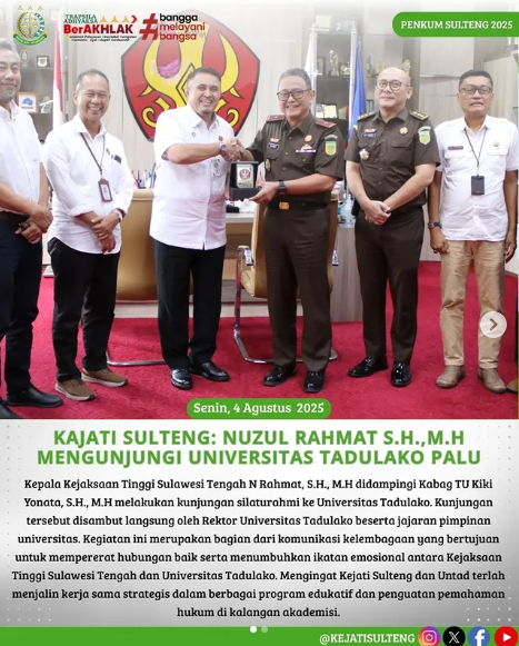 KAJATI SULTENG NUZUL RAHMAT SH.MH. MENGUNJUNGI UNIVERSITAS TADULAKO PALU