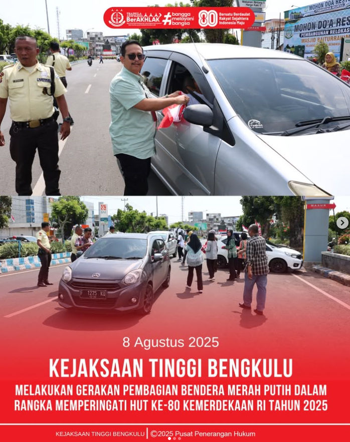 KEJAKSAAN TINGGI BENGKULU LAKSANAKAN GERAKAN PEMBAGIAN BENDERA MERAH PUTIH DALAM RANGKA HUT KE-80 KEMERDEKAAN RI