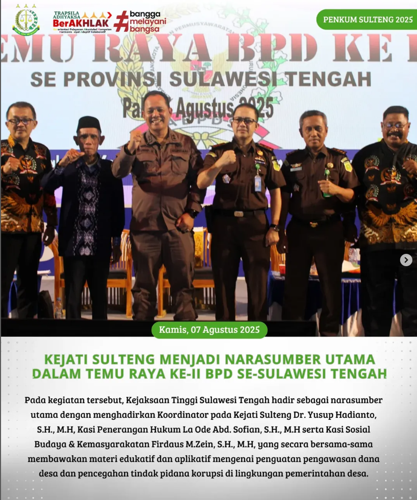 KEJATI SULTENG MENJADI NARASUMBER UTAMA DALAM TEMU RAYA KE -II BPD SE SULAWESI TENGAH