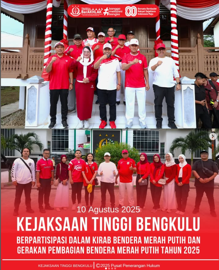 Kejaksaan Tinggi Bengkulu berpartisipasi dalam Kirab Bendera Merah Putih dan Gerakan Pembagian Bendera Merah Putih Tahun 2025