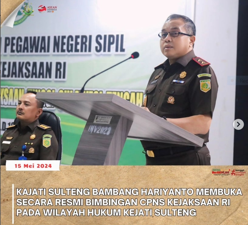 KAJATI SULTENG BAMBANG HARIYANTO MEMBUKA SECARA RESMI BIMBINGAN CPNS KEJAKSAAN RI PADA WILAYAH HUKUM KEJATI SULTENG