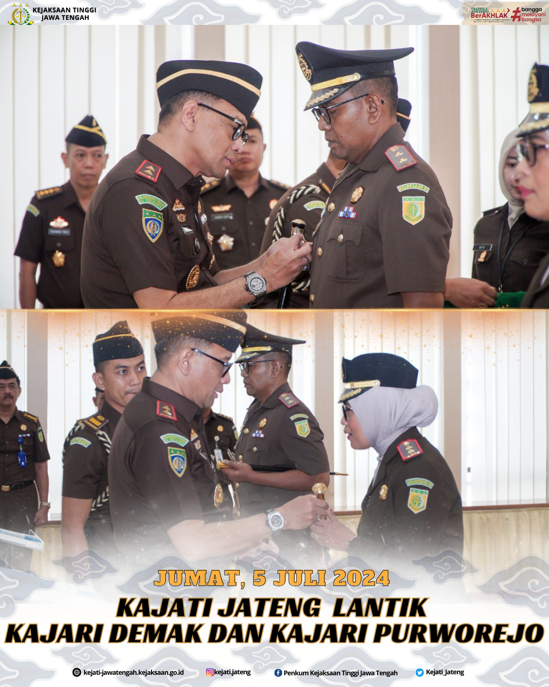 KAJATI JATENG LANTIK KAJARI DEMAK DAN KAJARI PURWOREJO