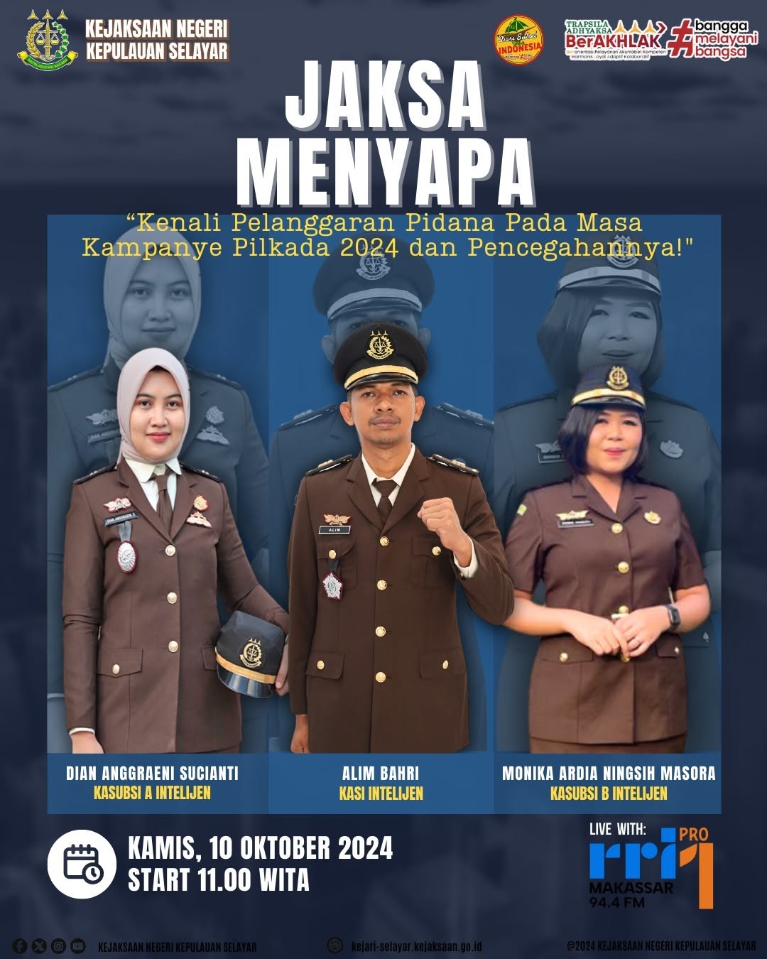 Jaksa Menyapa dengan tema Kenali Pelanggaran Pidana Pada Masa Kampanye Pilkada 2024 dan Pencegahannya