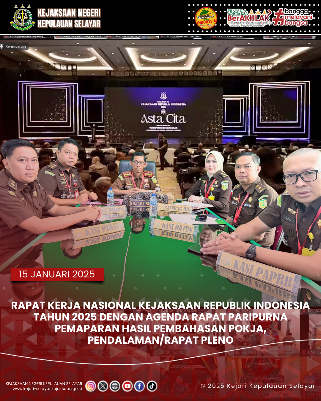 Rapat Kerja Nasional Kejaksaan Republik Indonesia Tahun 2025 dengan Agenda Rapat Paripurna Pemaparan Hasil Pembahasan POKJA, Pendalaman dan Rapat Pleno