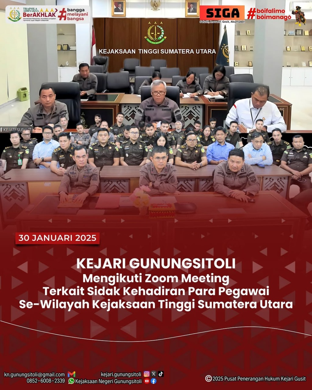 Kejaksaan Negeri Gunungsitoli  mengikuti Zoom Meeting Se-Wilayah Kejaksaan Tinggi Sumatera Utara