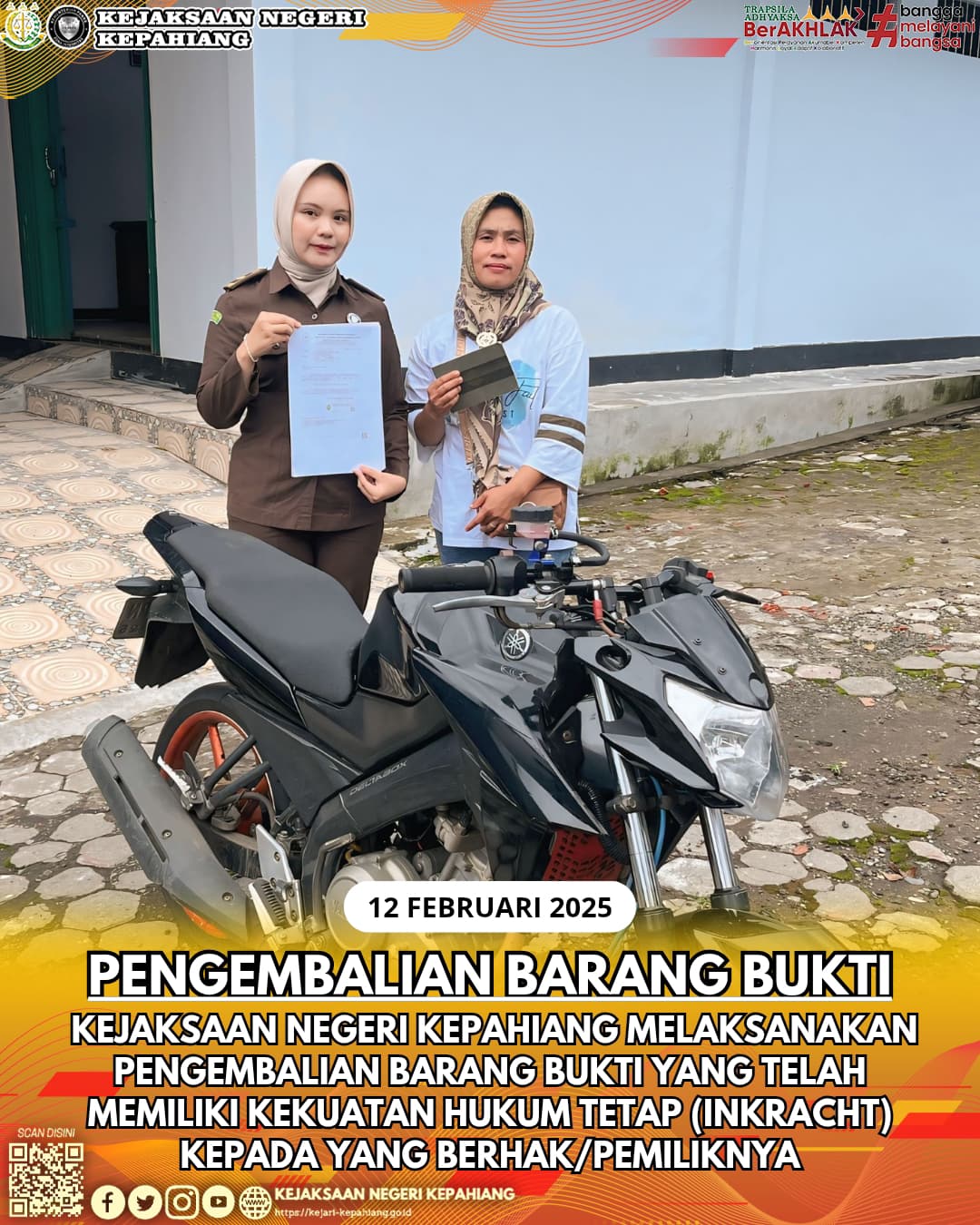 KEJAKSAAN NEGERI KEPAHIANG MELAKSANAKAN PENGEMBALIAN BARANG BUKTI