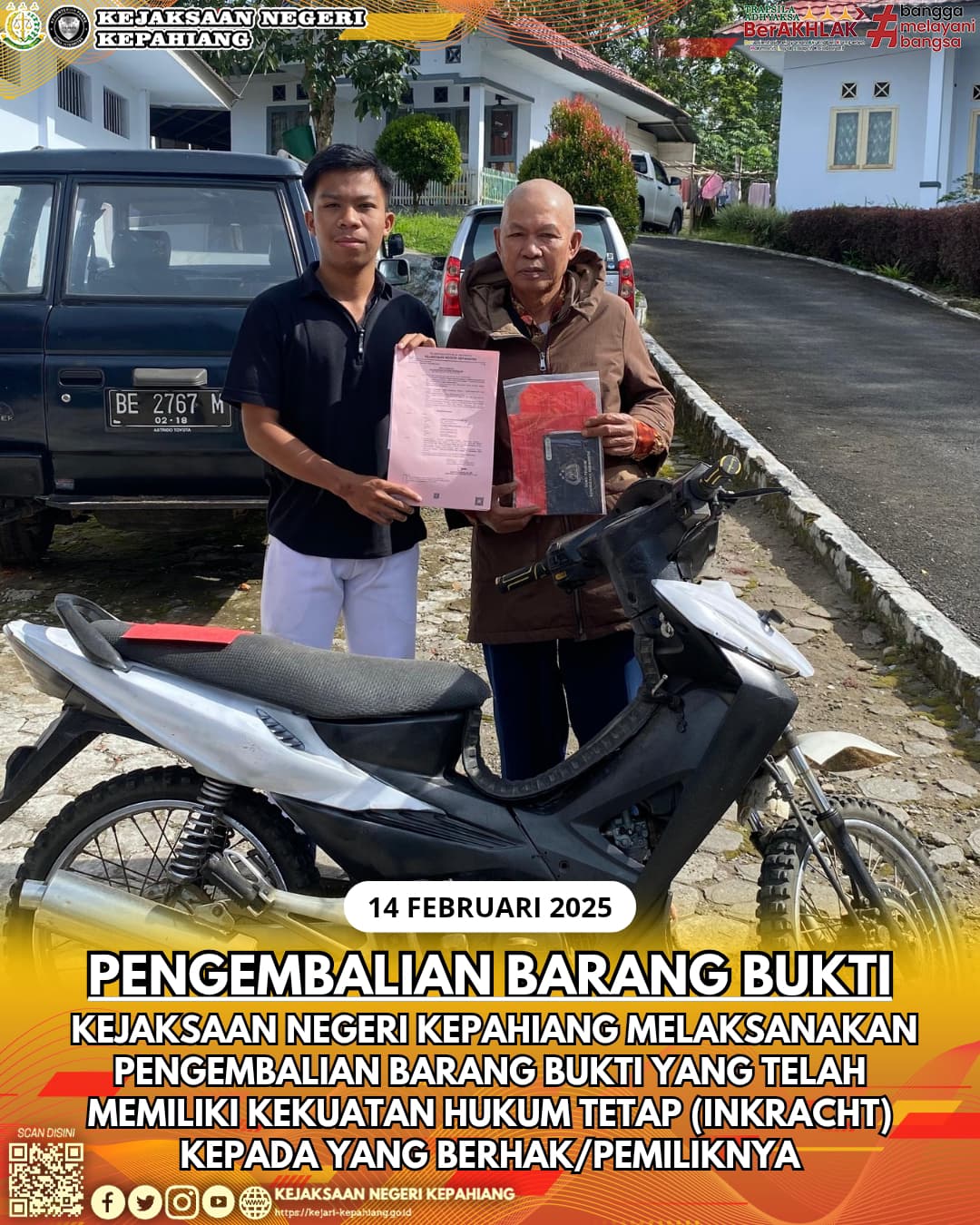 KEJAKSAAN NEGERI KEPAHIANG MELAKSANAKAN PENGEMBALIAN BARANG BUKTI