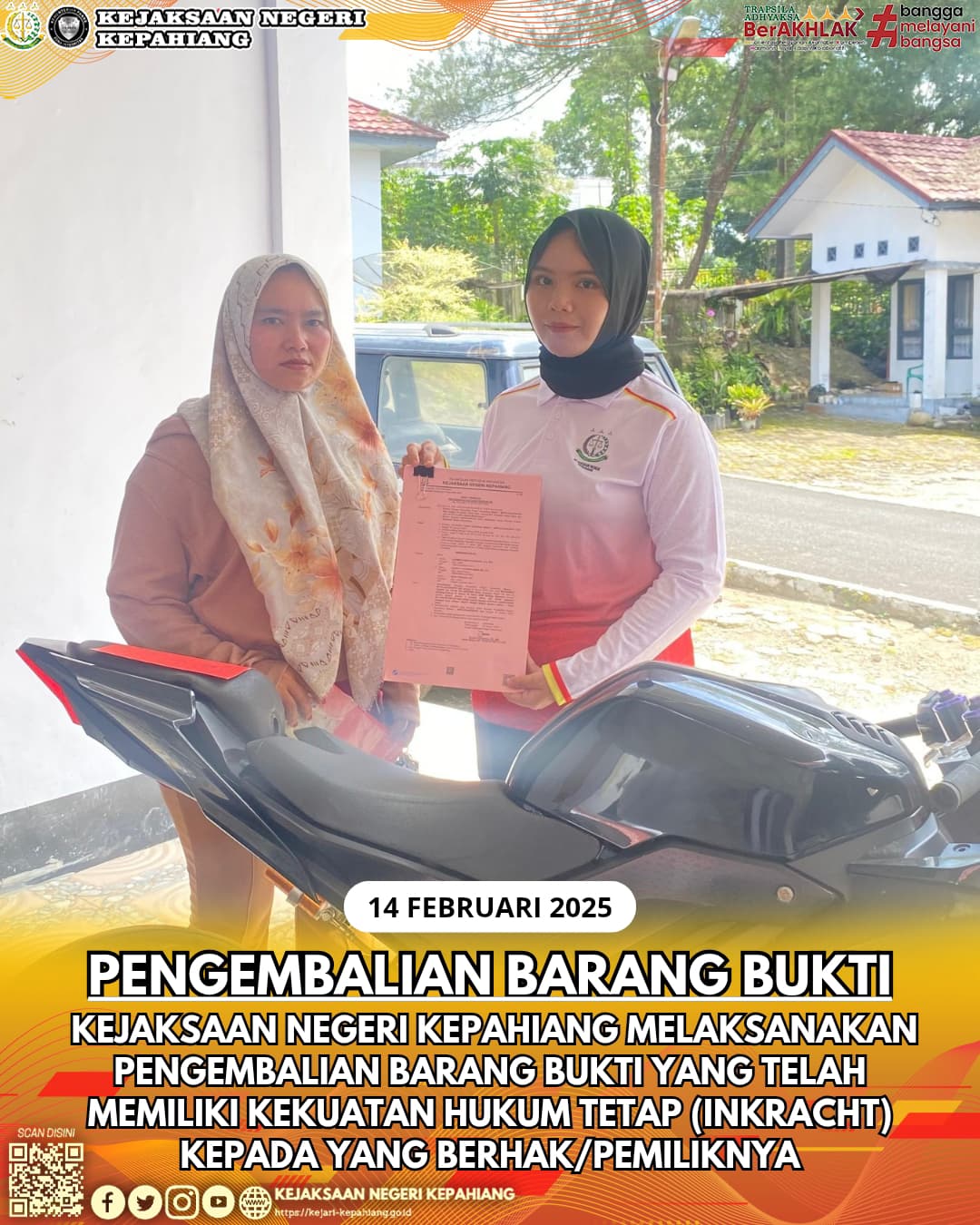 KEJAKSAAN NEGERI KEPAHIANG MELAKSANAKAN PENGEMBALIAN BARANG BUKTI
