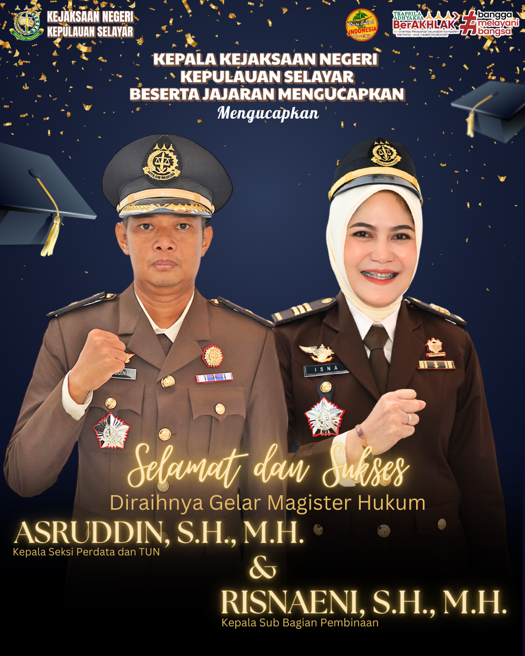Selamat dan Sukses diraihnya gelar Magister Hukum Kepala Seksi Perdata dan Tata Usaha Negara, Asruddin, S.H., M.H., dan Kepala Sub Bagian Pembinaan, Risnaeni, S.H., M.H.