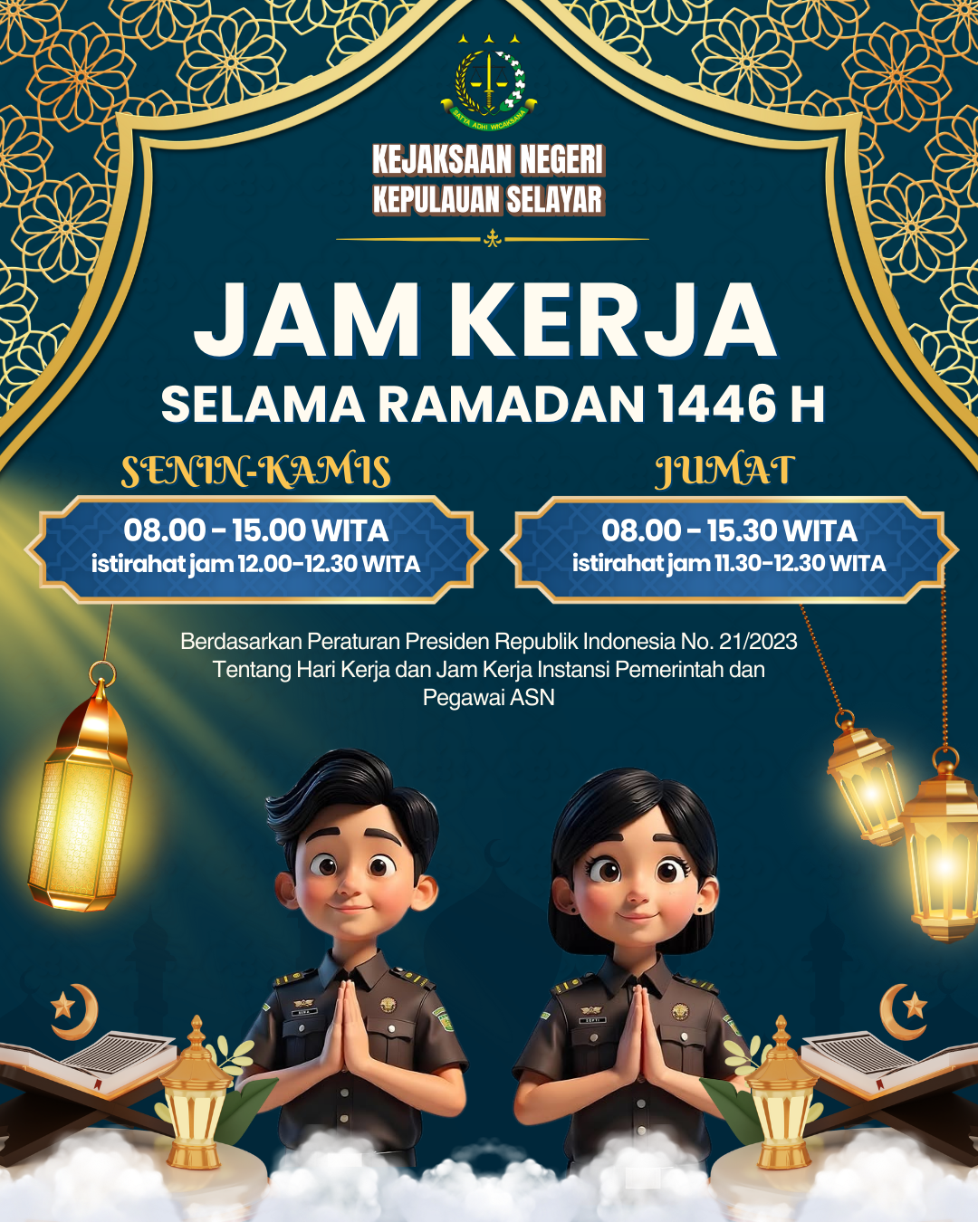 Jam kerja pada Bulan Ramadan 1446 H di Kejaksaan Negeri Kepulauan Selayar