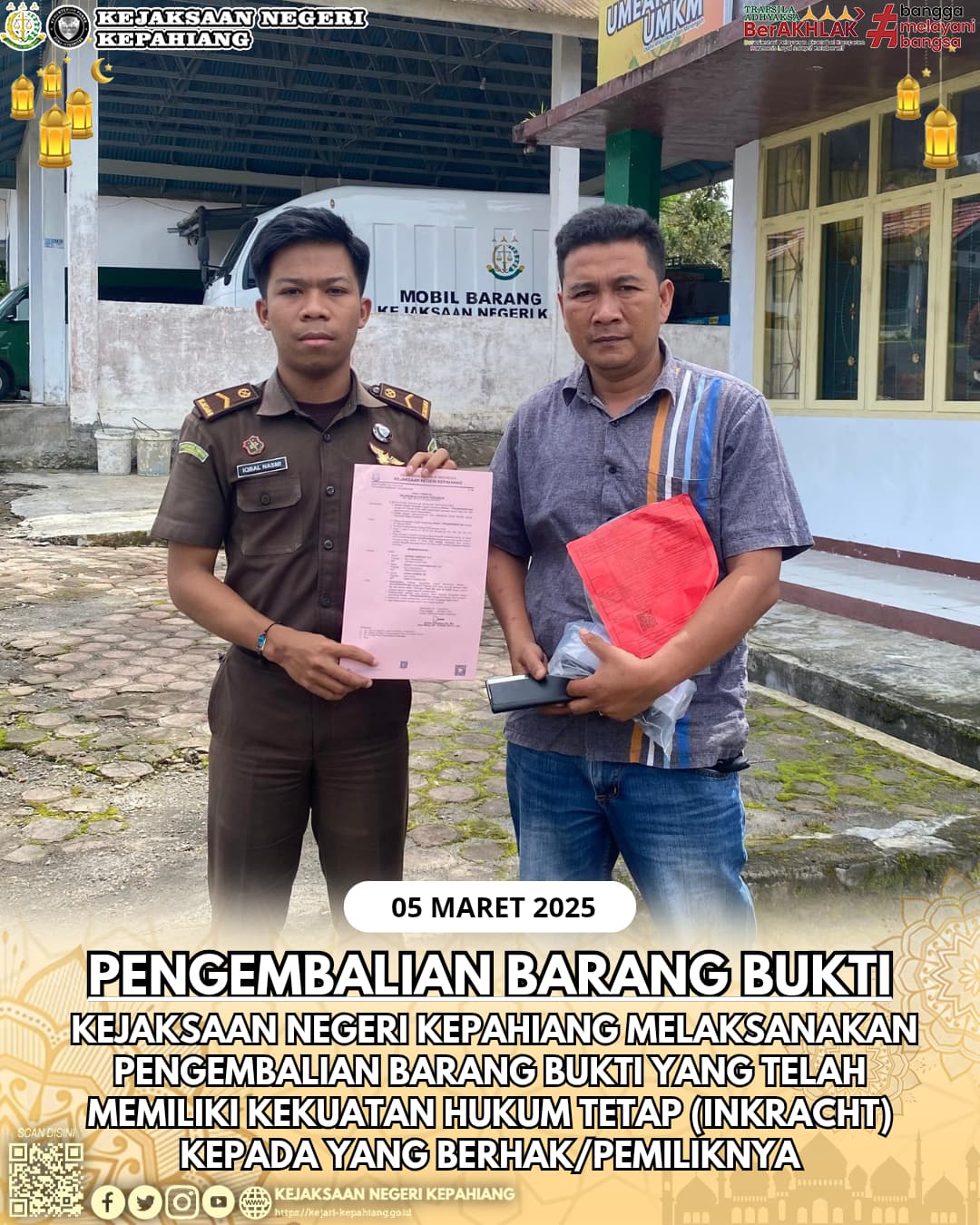KEJAKSAAN NEGERI KEPAHIANG MELAKSANAKAN PENGEMBALIAN BARANG BUKTI
