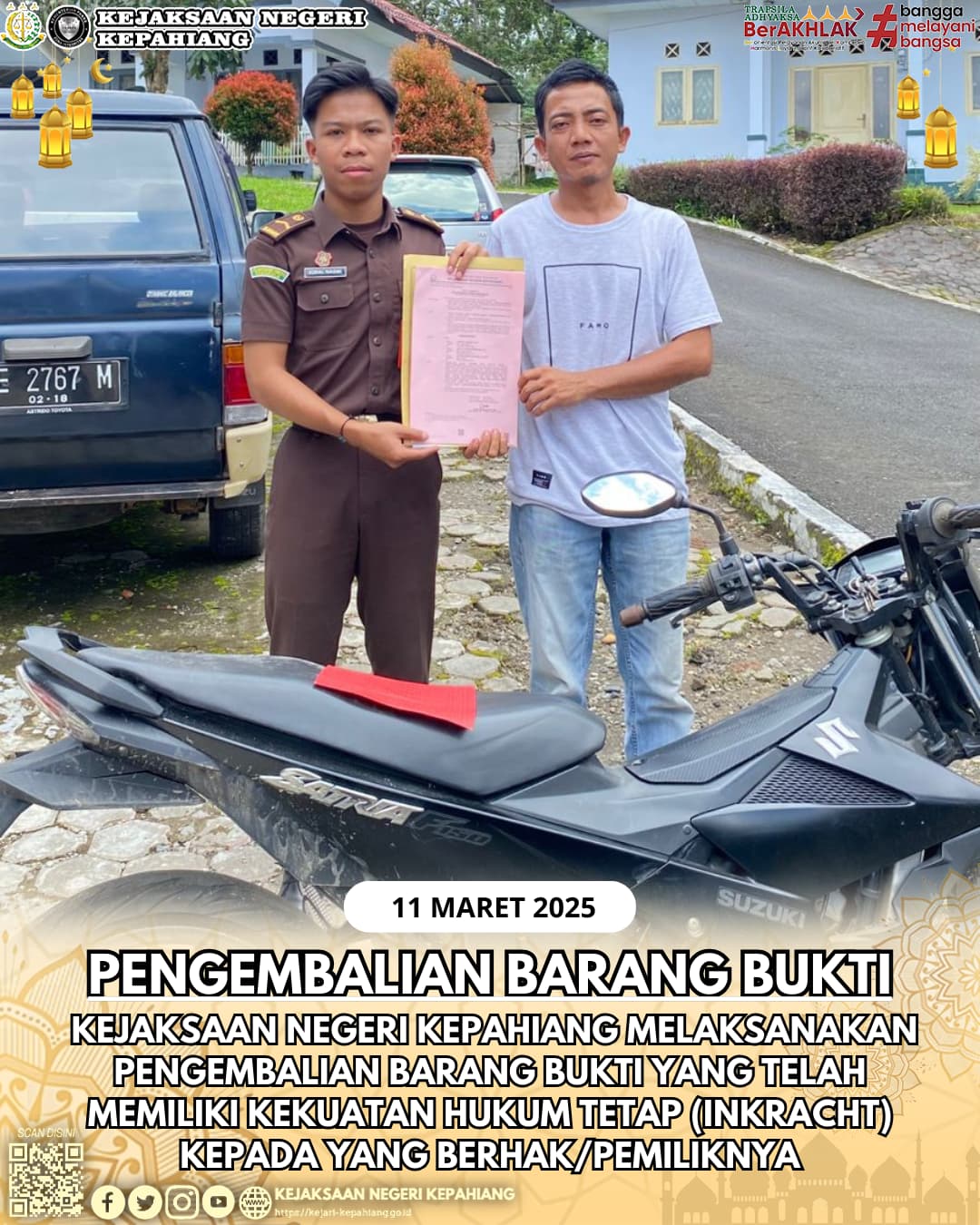 KEJAKSAAN NEGERI KEPAHIANG MELAKSANAKAN PENGEMBALIAN BARANG BUKTI