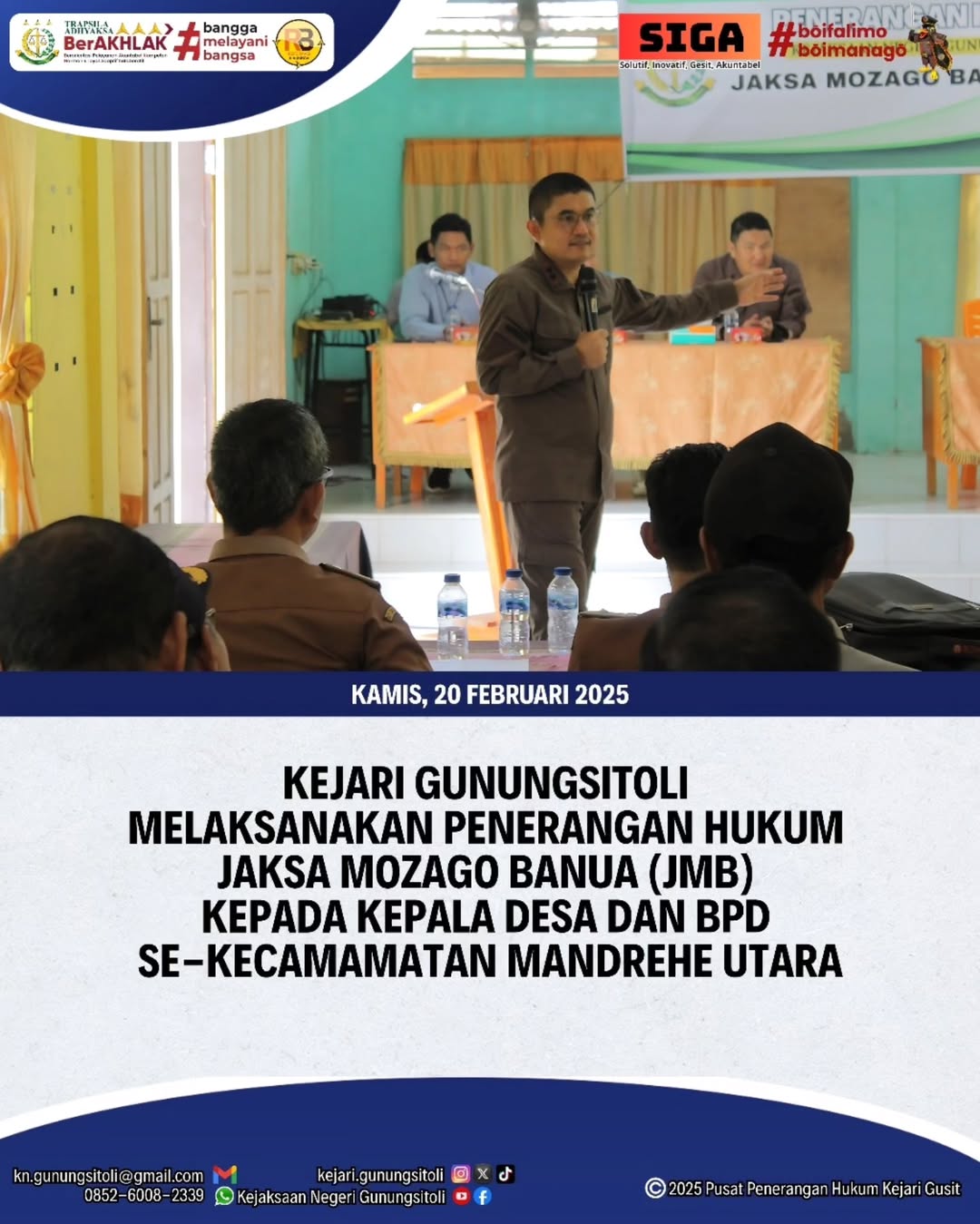 KEJARI GUNUNGSITOLI MELAKSANAKAN PENERANGAN HUKUM JAKSA MOZAGO BANUA KEPADA KEPALA DESA DAN BPD SE KECAMATAN MANDREHE UTARA