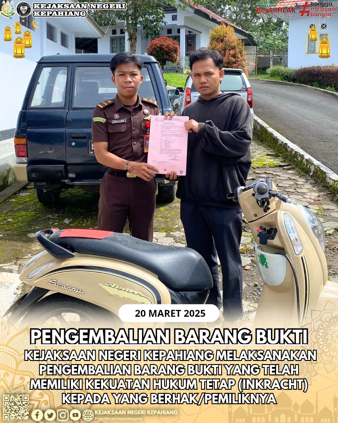 KEJAKSAAN NEGERI KEPAHIANG MELAKSANAKAN PENGEMBALIAN BARANG BUKTI