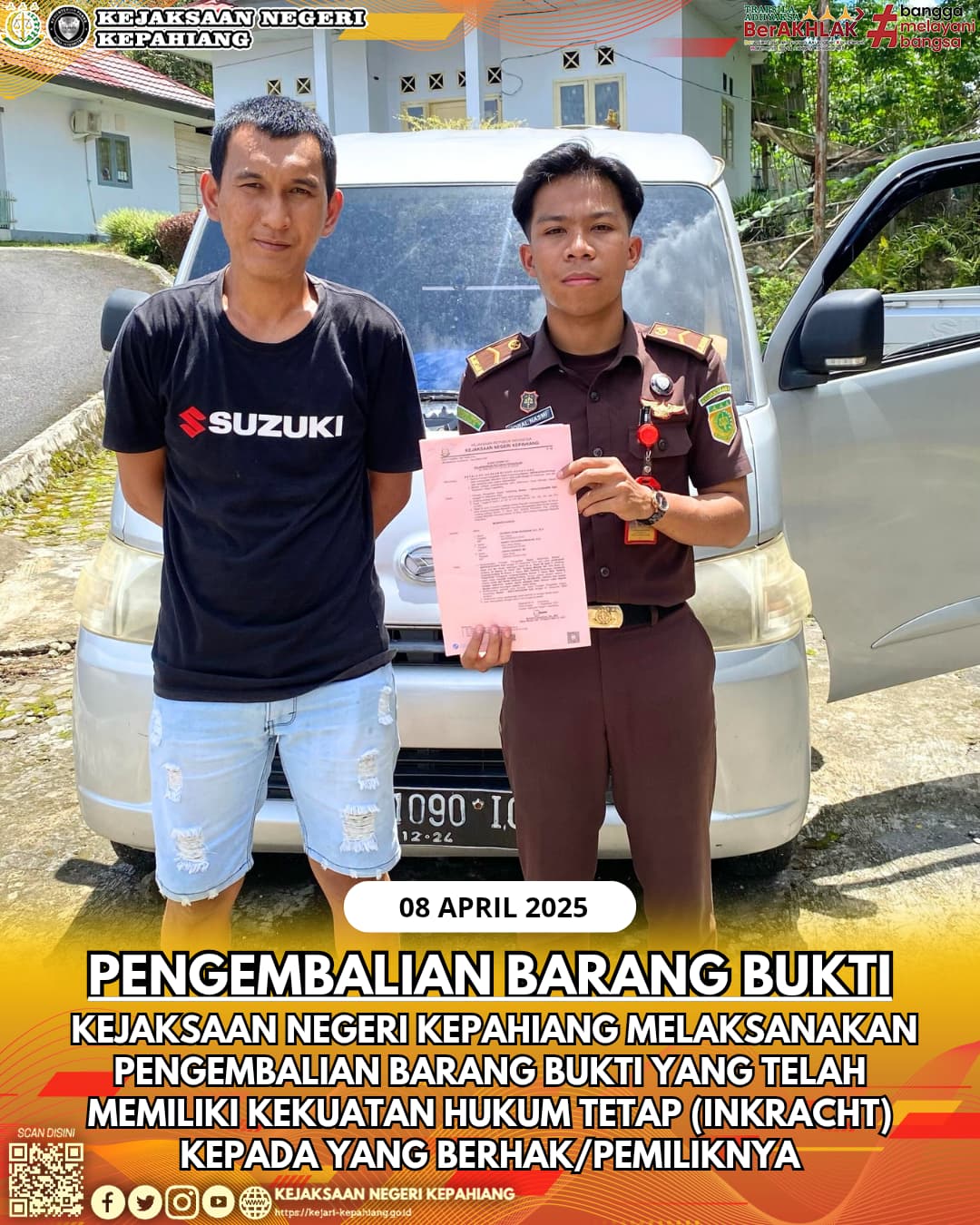 KEJAKSAAN NEGERI KEPAHIANG MELAKSANAKAN PENGEMBALIAN BARANG BUKTI