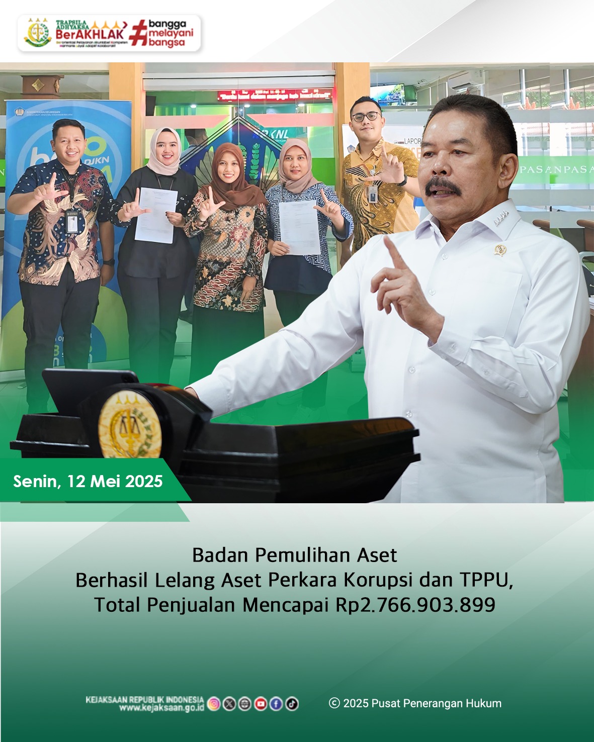 Badan Pemulihan Aset Berhasil Lelang Aset Perkara Korupsi dan TPPU, Total Penjualan Mencapai Rp2.766.903.899