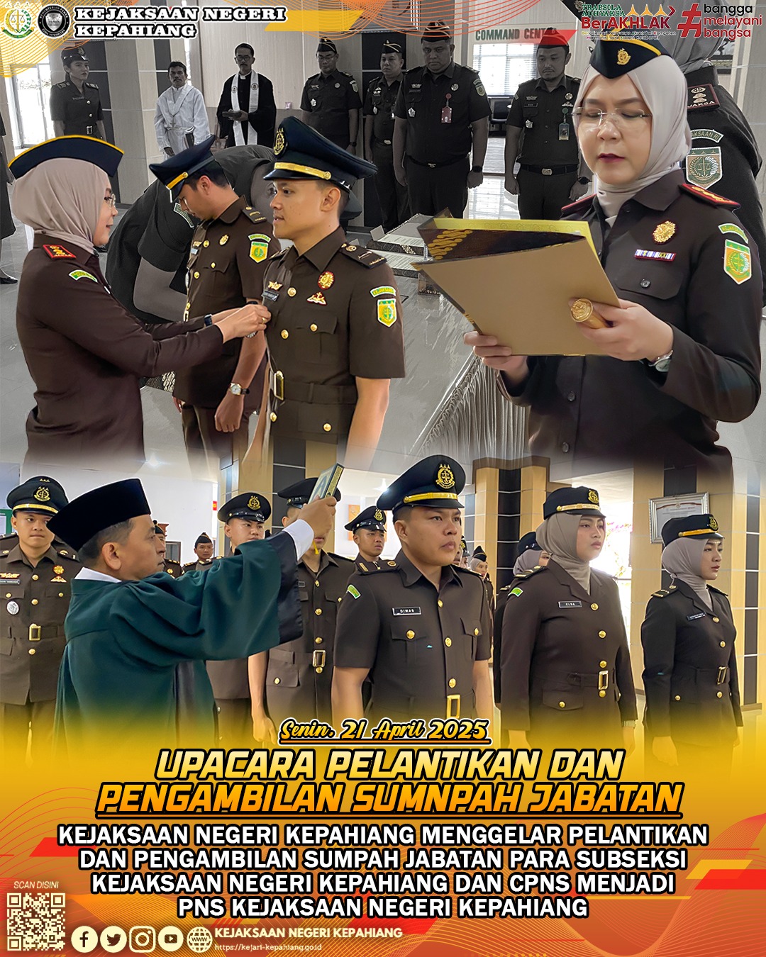 PELANTIKAN DAN PENGAMBILAN SUMPAH JABATAN KEPALA SUBSEKSI PENUNTUTAN DAN KEPALA SUBSEKSI PERTIMBANGAN HUKUM SERTA PELANTIKAN PEGAWAI NEGERI SIPIL PADA KEJAKSAAN NEGERI KEPAHIANG