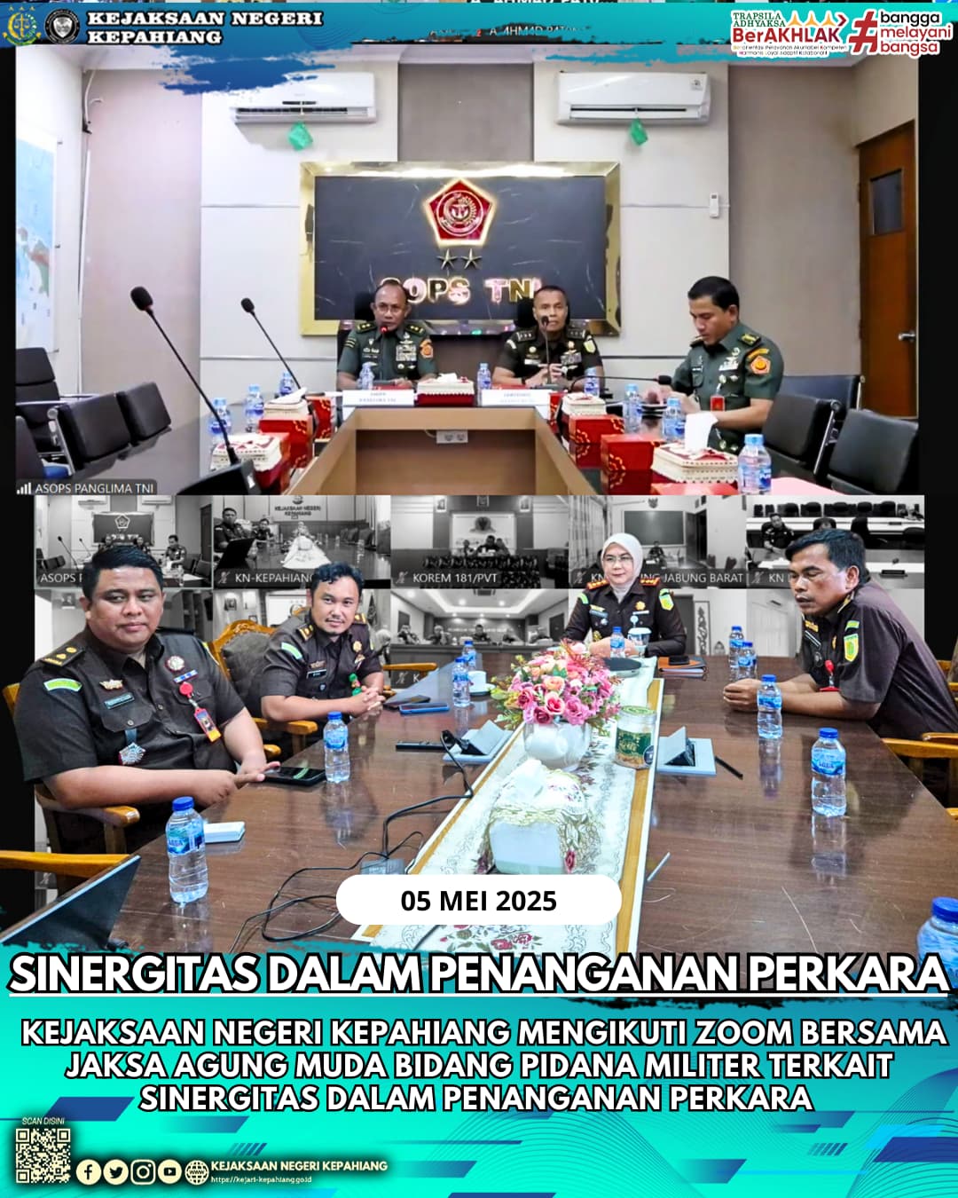 Zoom Bersama Jaksa Agung Muda Bidang Pidana Militer terkait Sinergitas Dalam Penanganan Perkara.