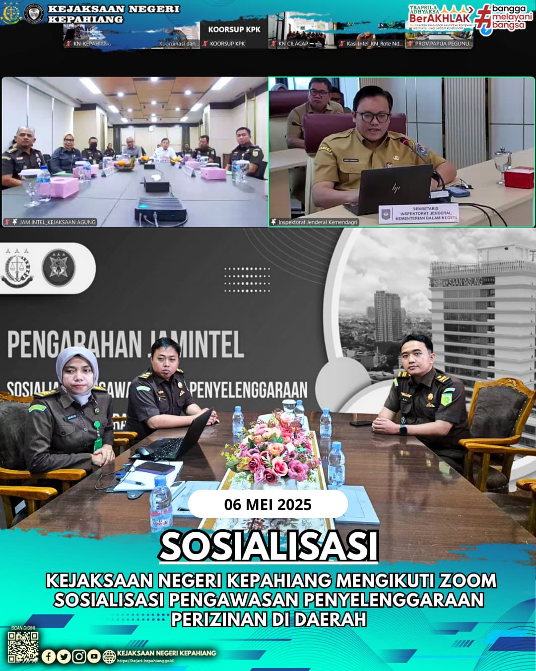 Zoom dalam acara Sosialisasi Tindak lanjut Nota Kesepahaman Kerjasama dalam Pengawasan Penyelenggaraan Perizinan di Daerah.