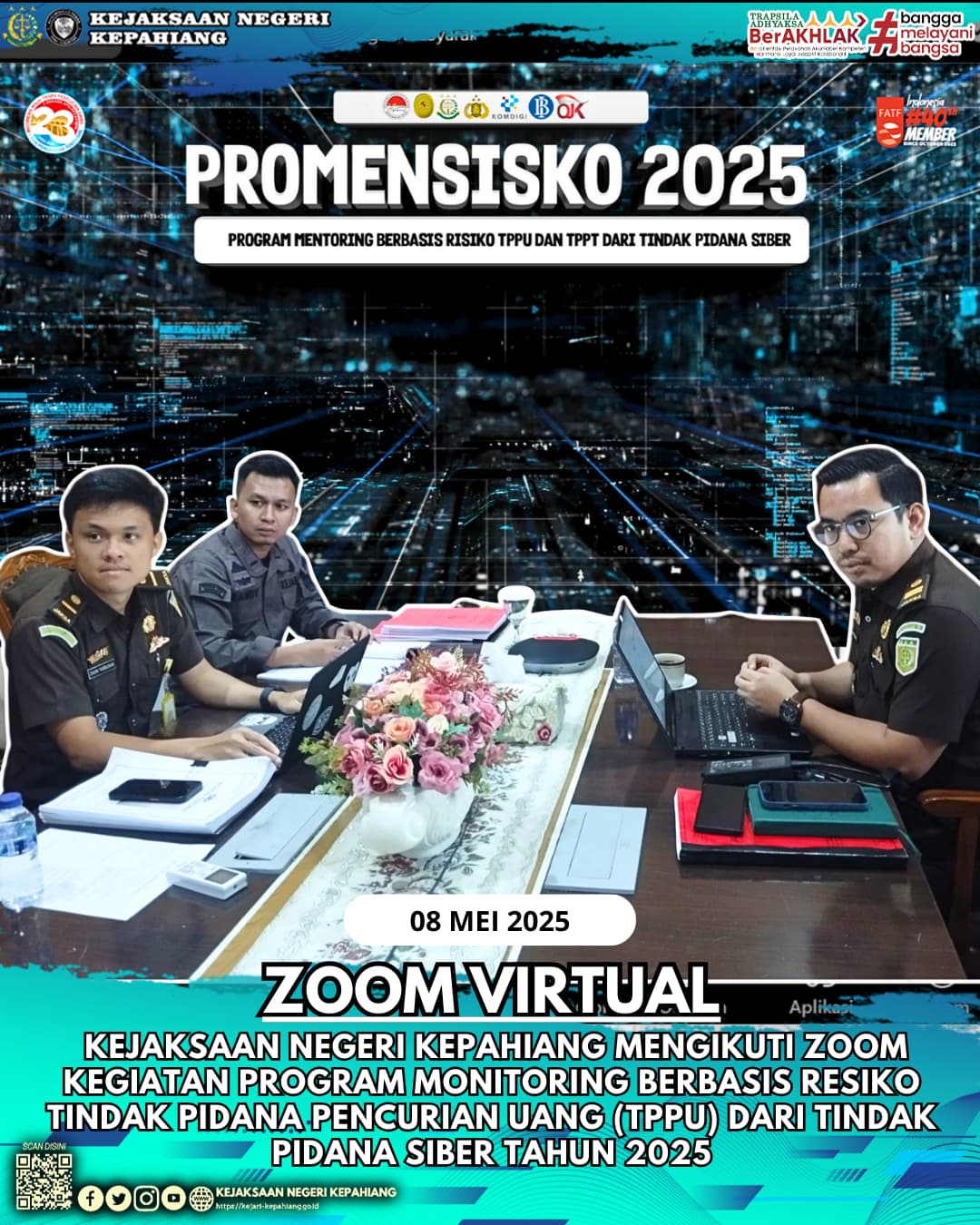 Zoom Virtual dalam kegiatan Program Monitoring Berbasis Resiko Tindak Pidana Pencucian Uang TPPU) dari Tindak Pidana Siber Tahun 2025.
