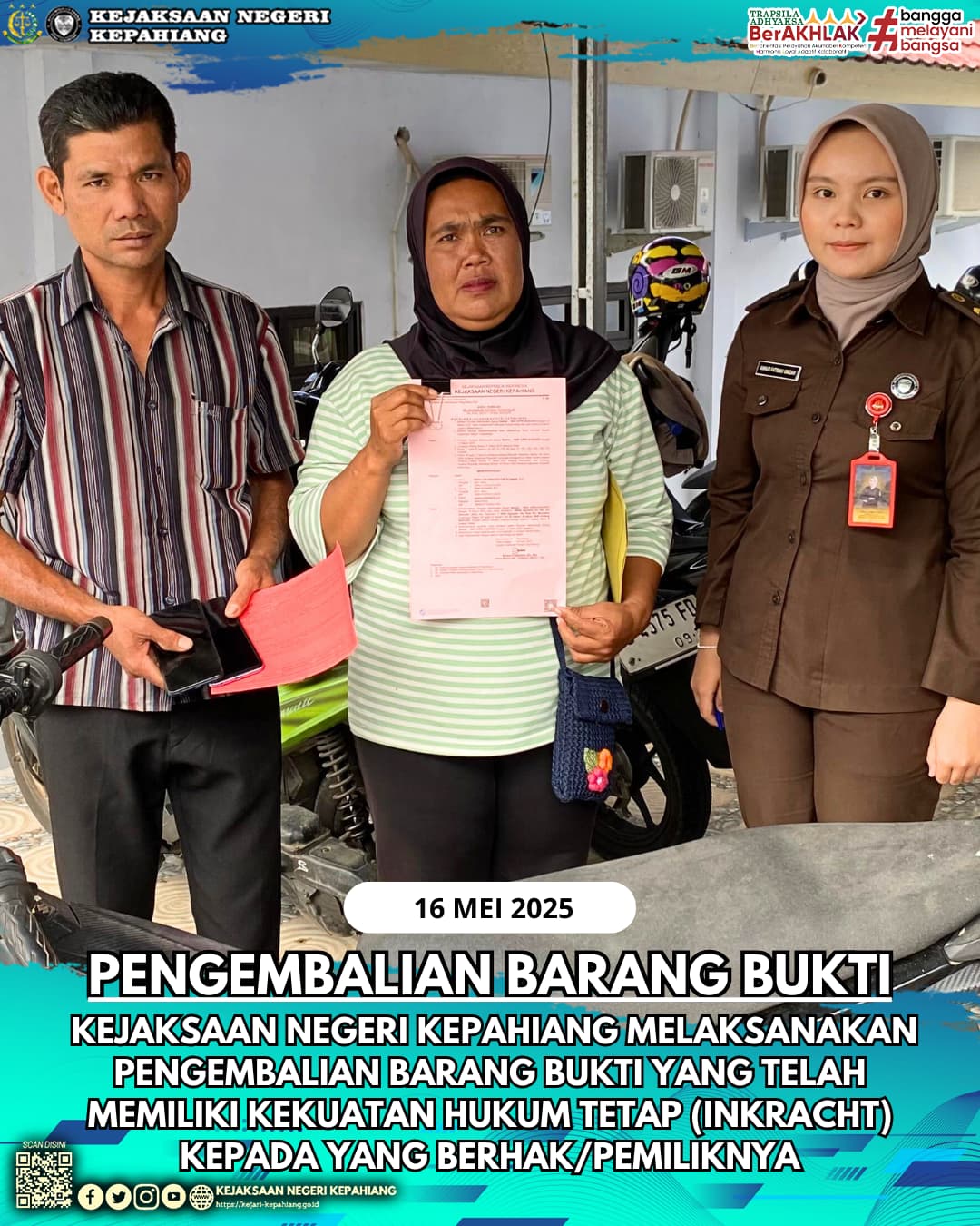 KEJAKSAAN NEGERI KEPAHIANG MELAKSANAKAN PENGEMBALIAN BARANG BUKTI
