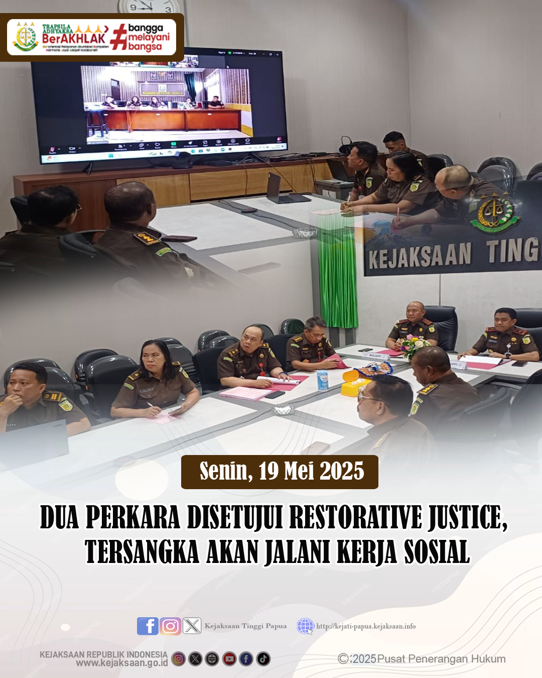 Dua Perkara Disetujui Restorative Justice, Tersangka Akan Jalani Kerja Sosial