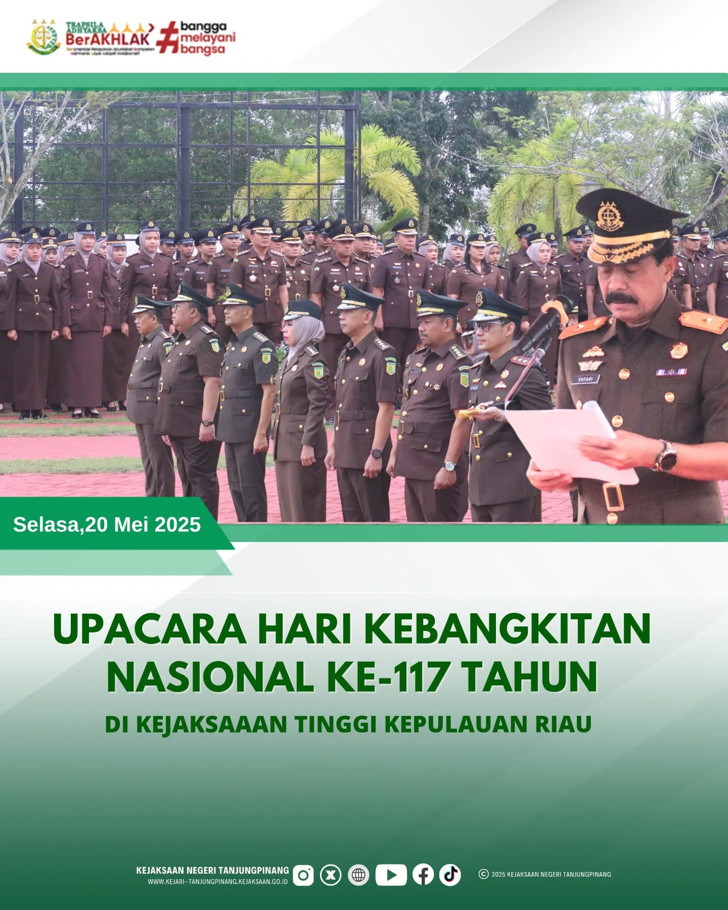 Upacara Hari Kebangkitan Nasional ke-117 Tahun di Kejaksaan Tinggi Kepulauan Riau