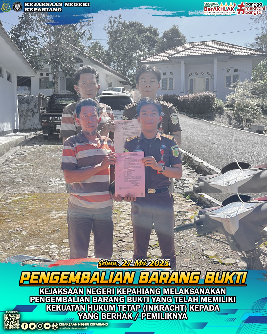 KEJAKSAAN NEGERI KEPAHIANG MELAKSANAKAN PENGEMBALIAN BARANG BUKTI