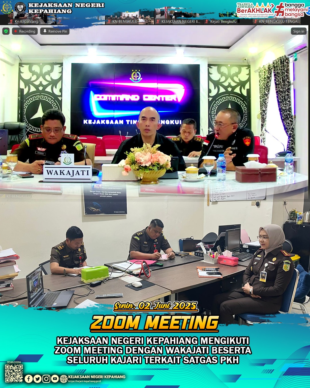 Kejaksaan Negeri Kepahiang mengikuti zoom meeting bersama Wakajati beserta seluruh Kajari terkait Satgas PKH.