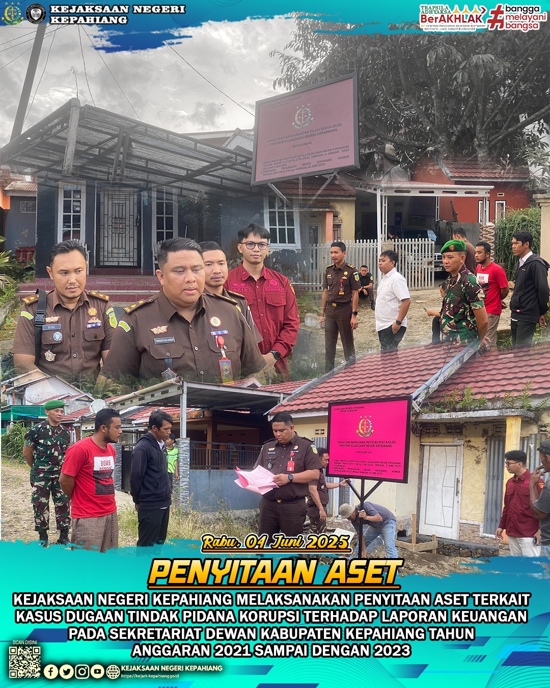PENYITAAN ASET TERKAIT KASUS DUGAAN TINDAK PIDANA KORUPSI TERHADAP LAPORAN KEUANGAN PADA SEKRETARIAT DEWAN KABUPATEN KEPAHIANG TAHUN  ANGGARAN 2021 SAMPAI DENGAN 2023